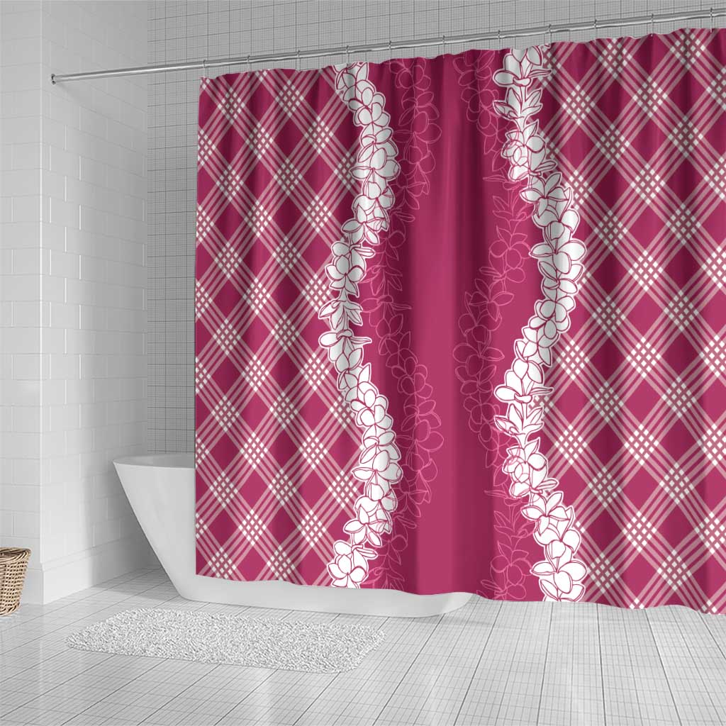 Hawaii Aloha Plumeria Lei Fuschia Palaka Shower Curtain - Polynesian Pride