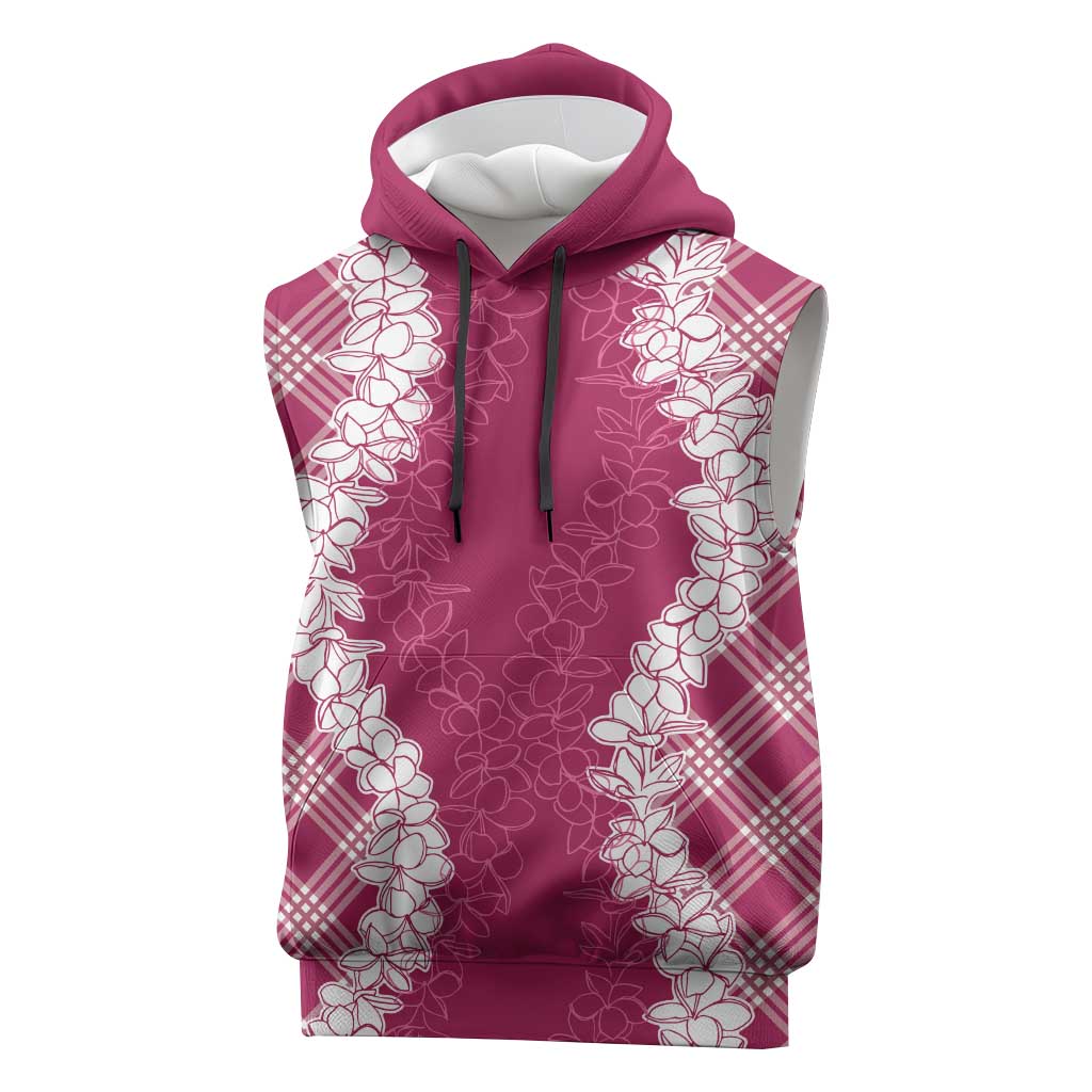 Hawaii Aloha Plumeria Lei Fuschia Palaka Sleeveless Hoodie LT7 Fuschia - Polynesian Pride