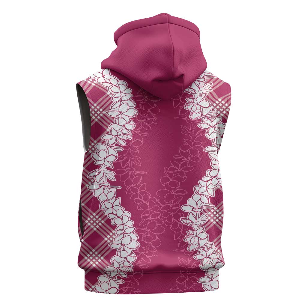 Hawaii Aloha Plumeria Lei Fuschia Palaka Sleeveless Hoodie - Polynesian Pride