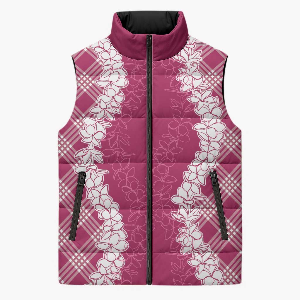 Hawaii Aloha Plumeria Lei Fuschia Palaka Sleeveless Puffer Jacket LT7 Unisex Fuschia - Polynesian Pride