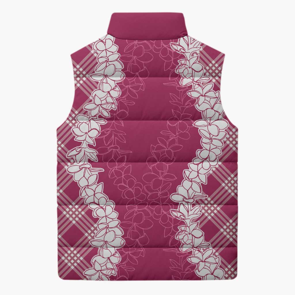 Hawaii Aloha Plumeria Lei Fuschia Palaka Sleeveless Puffer Jacket LT7 - Polynesian Pride