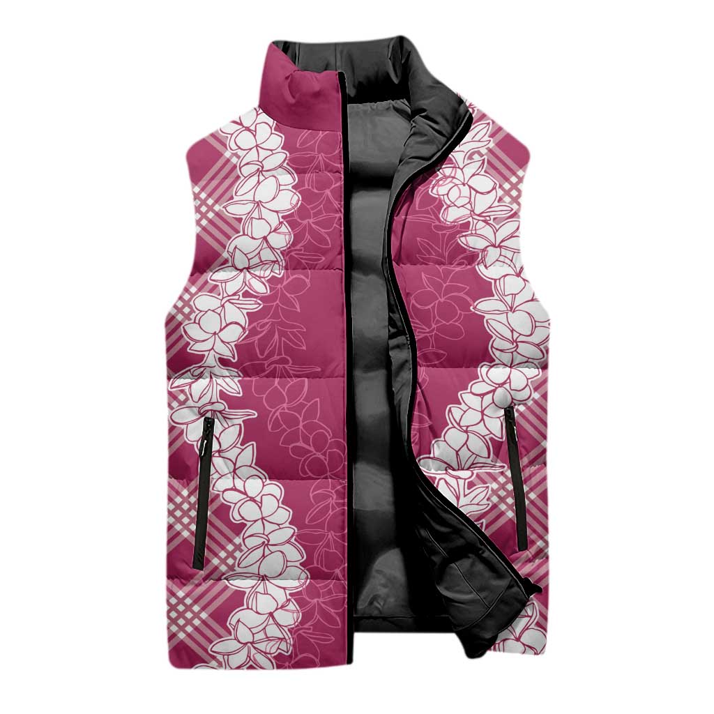 Hawaii Aloha Plumeria Lei Fuschia Palaka Sleeveless Puffer Jacket LT7 - Polynesian Pride
