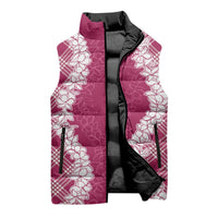 Hawaii Aloha Plumeria Lei Fuschia Palaka Sleeveless Puffer Jacket LT7 - Polynesian Pride
