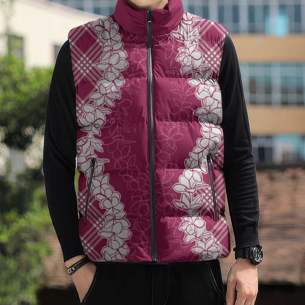 Hawaii Aloha Plumeria Lei Fuschia Palaka Sleeveless Puffer Jacket LT7 - Polynesian Pride