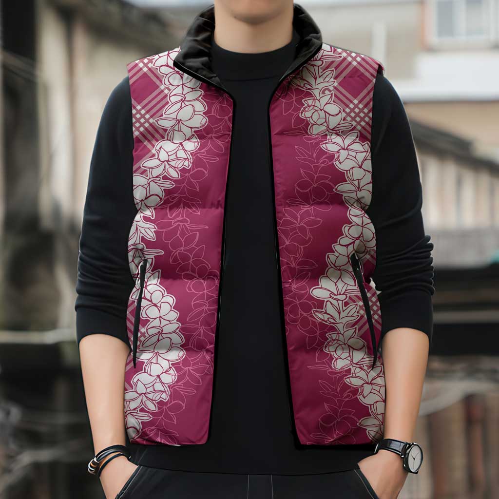 Hawaii Aloha Plumeria Lei Fuschia Palaka Sleeveless Puffer Jacket LT7 - Polynesian Pride