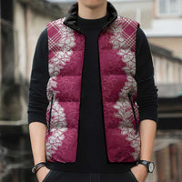 Hawaii Aloha Plumeria Lei Fuschia Palaka Sleeveless Puffer Jacket LT7 - Polynesian Pride