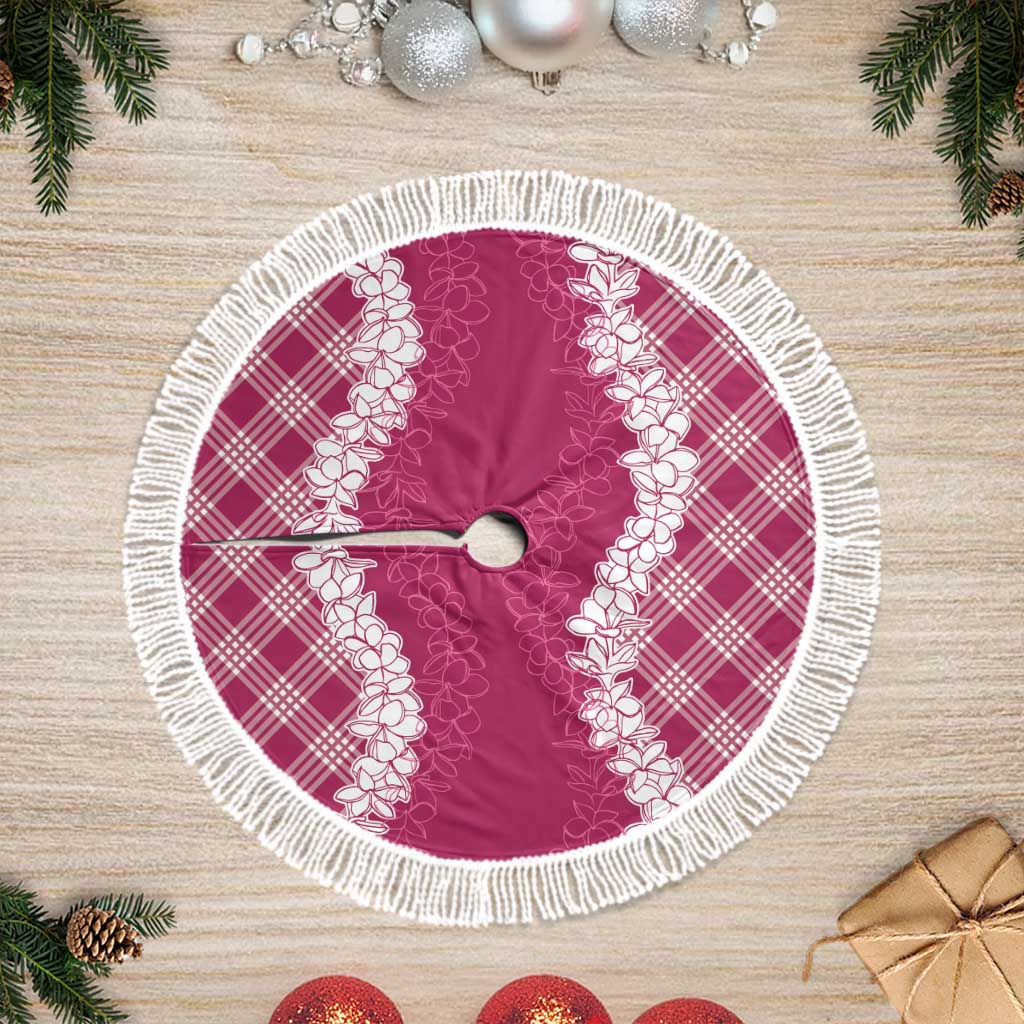 Hawaii Aloha Plumeria Lei Fuschia Palaka Tree Skirt LT7 Fringed Fuschia - Polynesian Pride