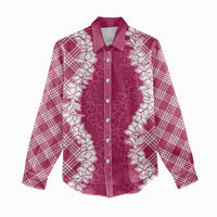 Hawaii Aloha Plumeria Lei Fuschia Palaka Women Casual Shirt - Polynesian Pride