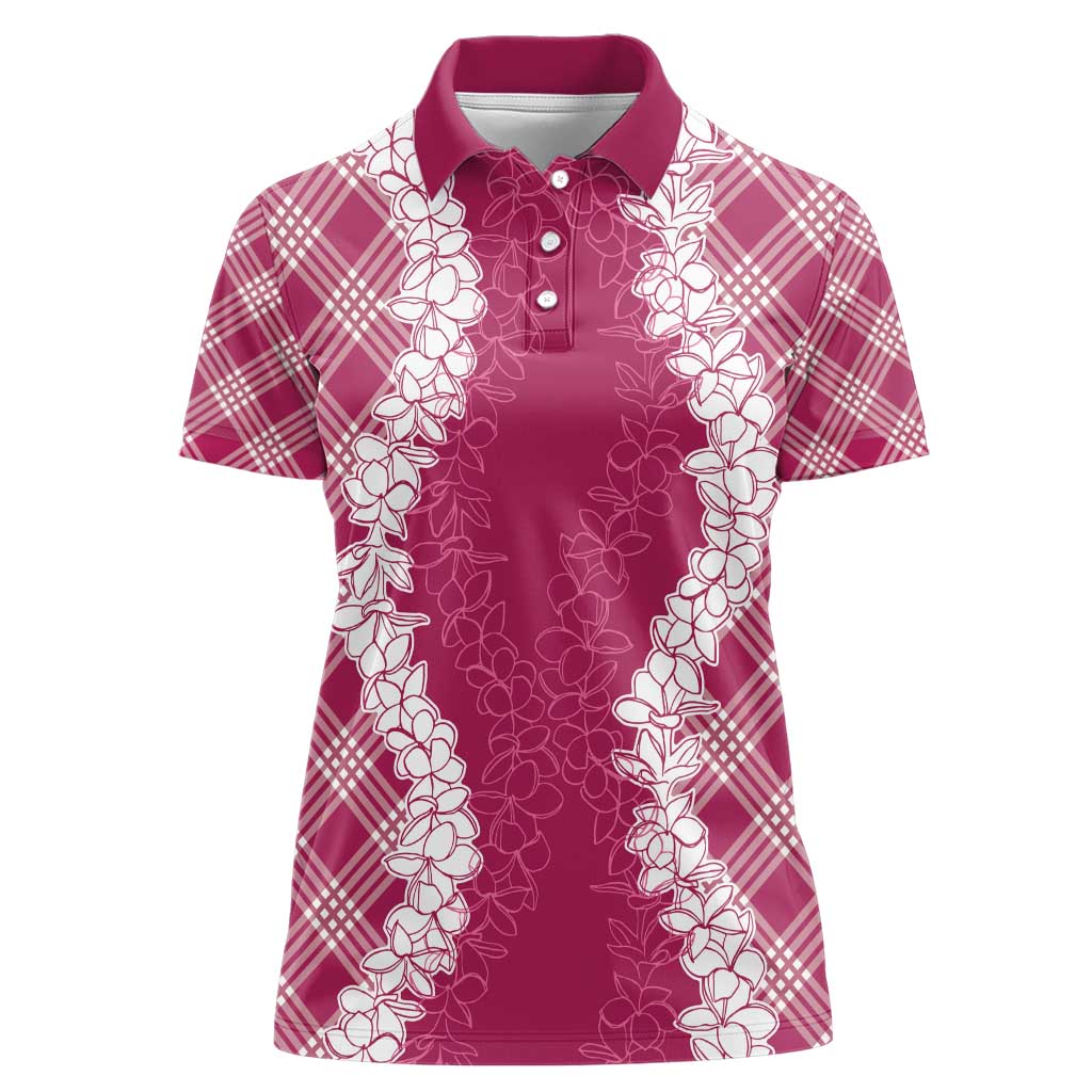 Hawaii Aloha Plumeria Lei Fuschia Palaka Women Polo Shirt - Polynesian Pride