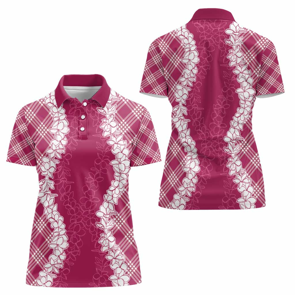 Hawaii Aloha Plumeria Lei Fuschia Palaka Women Polo Shirt - Polynesian Pride