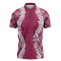 Hawaii Aloha Plumeria Lei Fuschia Palaka Zipper Polo Shirt - Polynesian Pride
