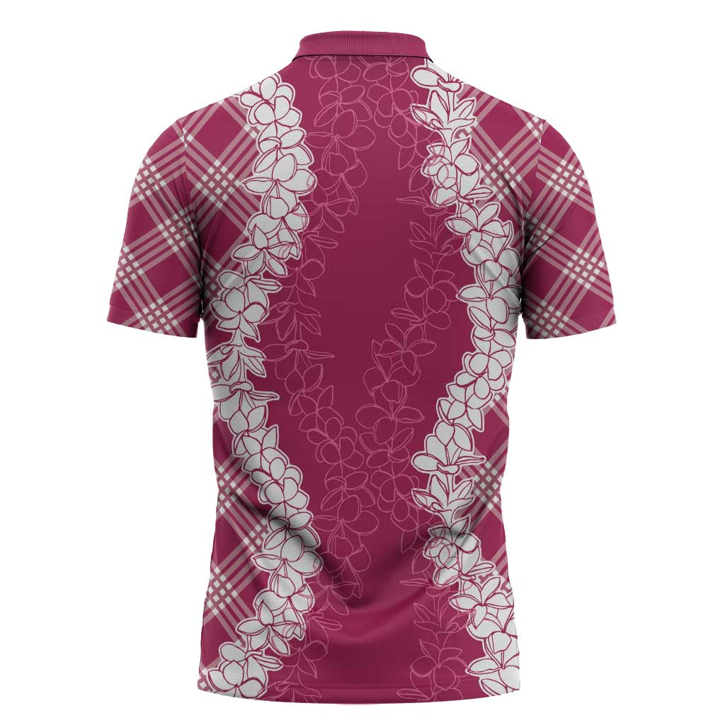 Hawaii Aloha Plumeria Lei Fuschia Palaka Zipper Polo Shirt - Polynesian Pride