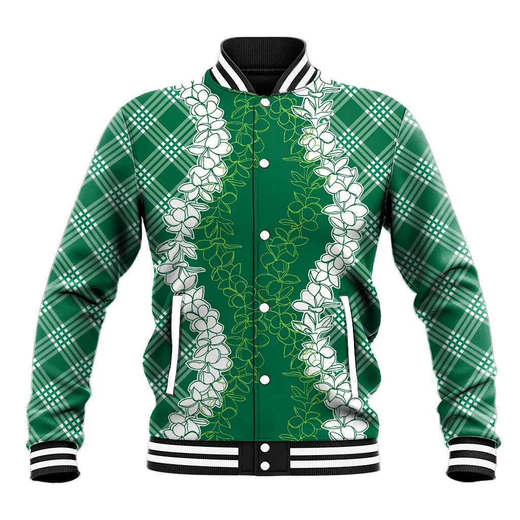Hawaii Aloha Plumeria Lei Green Palaka Baseball Jacket LT7 Unisex Green - Polynesian Pride
