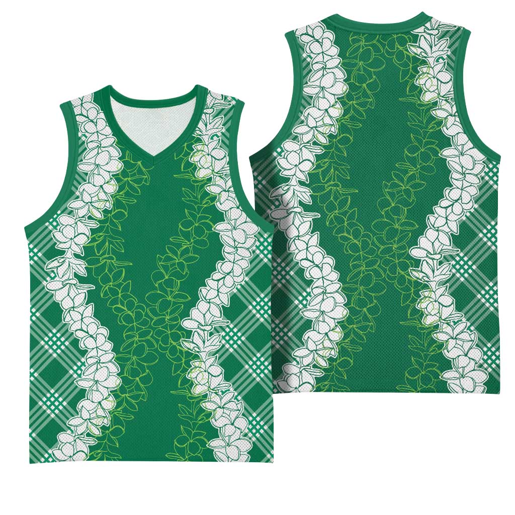 Hawaii Aloha Plumeria Lei Green Palaka Basketball Jersey LT7 - Polynesian Pride