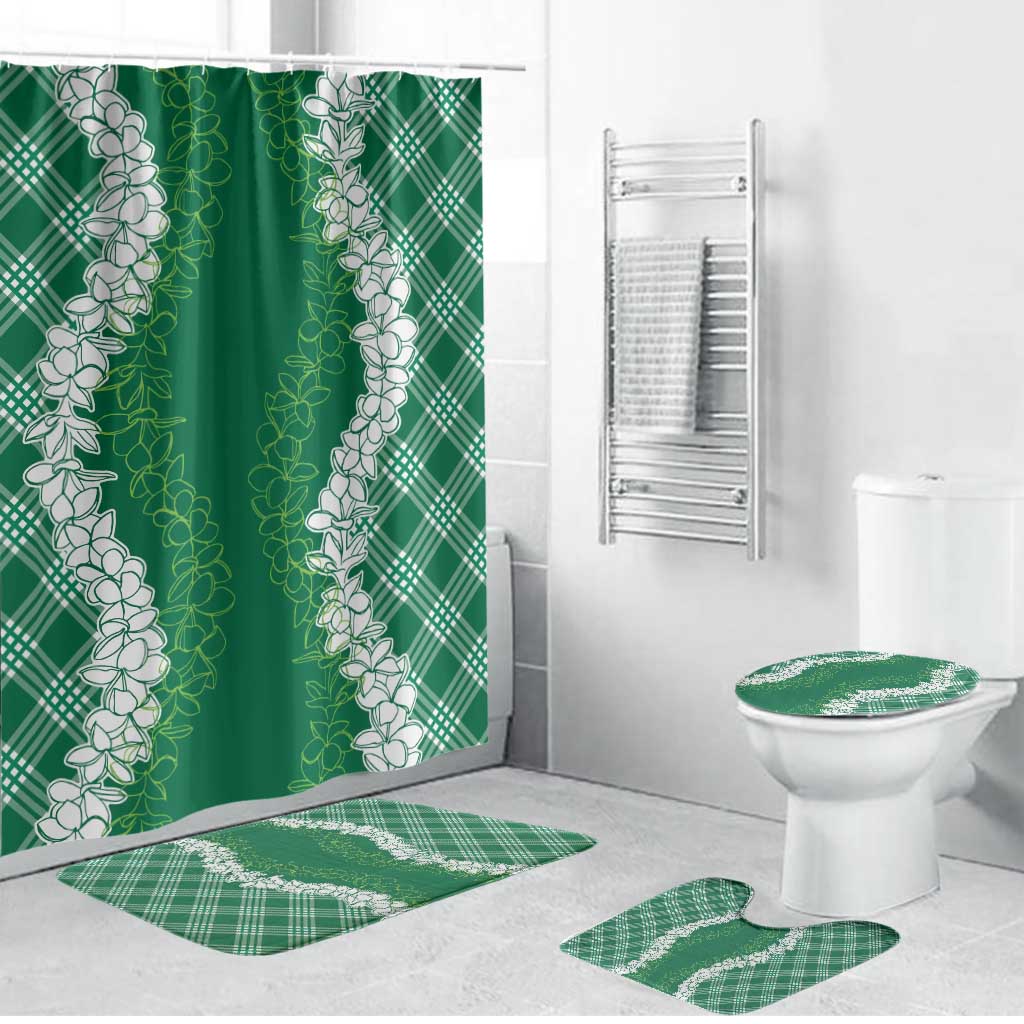 Hawaii Aloha Plumeria Lei Green Palaka Bathroom Set - Polynesian Pride