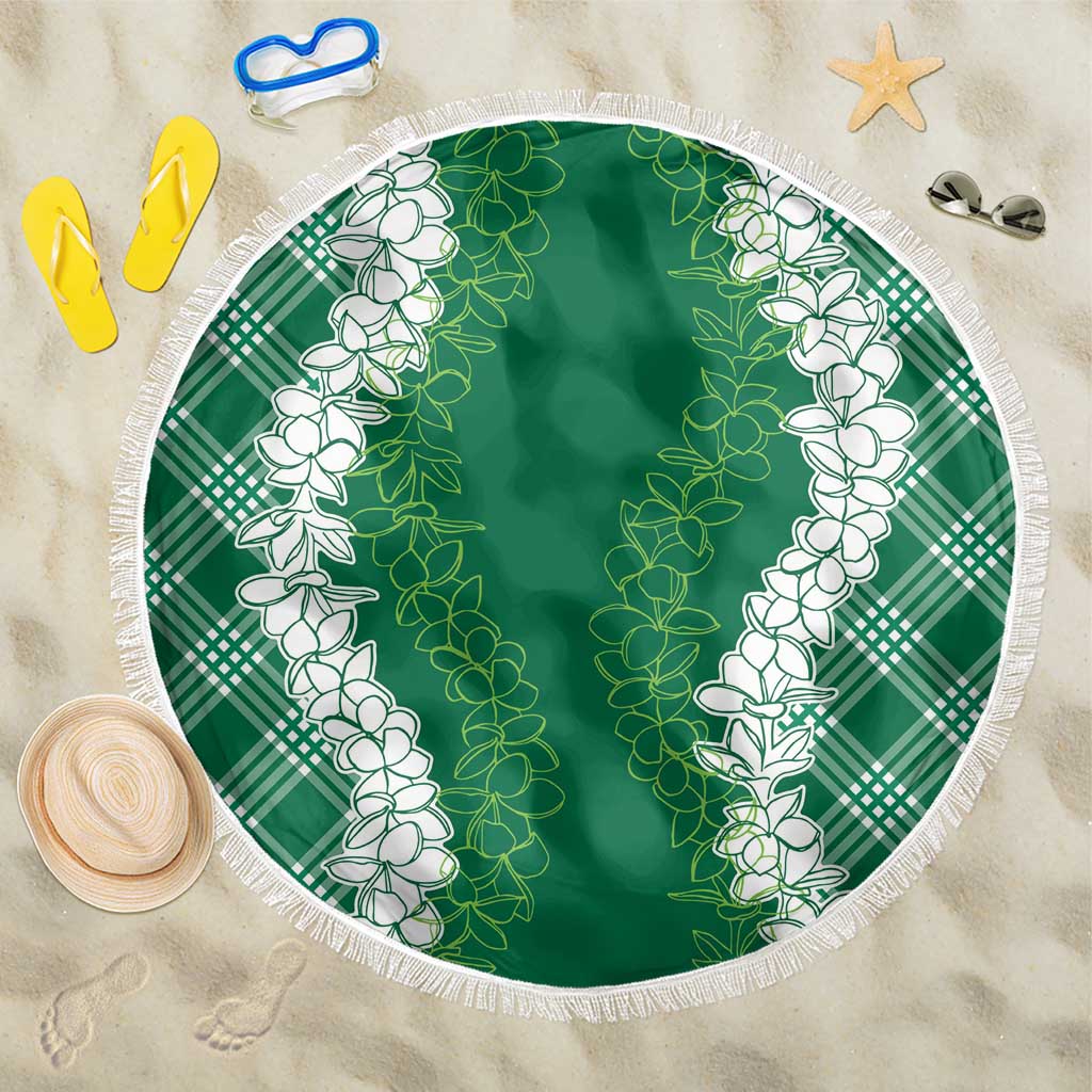 Hawaii Aloha Plumeria Lei Green Palaka Beach Blanket LT7 One Size 150cm Green - Polynesian Pride