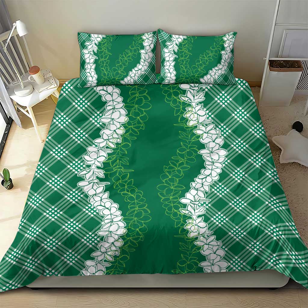 Hawaii Aloha Plumeria Lei Green Palaka Bedding Set - Polynesian Pride