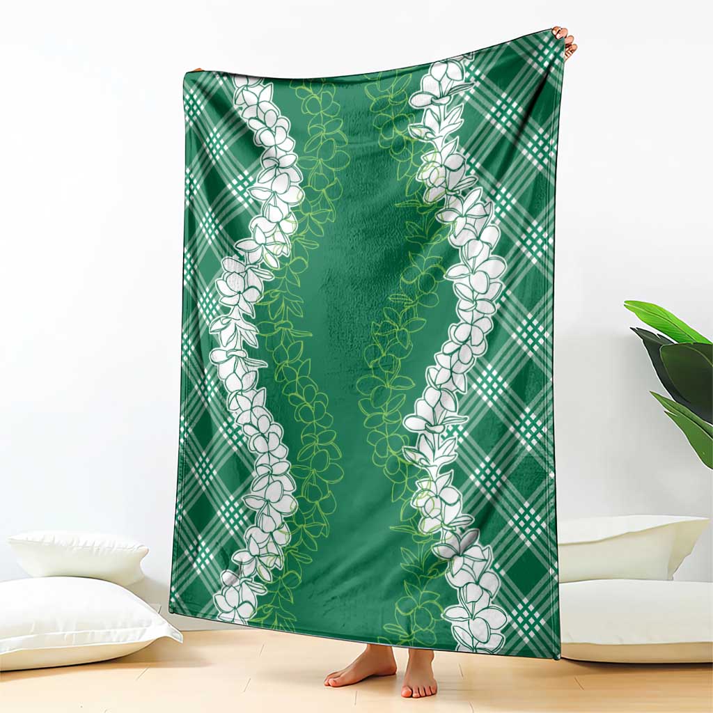 Hawaii Aloha Plumeria Lei Green Palaka Blanket - Polynesian Pride