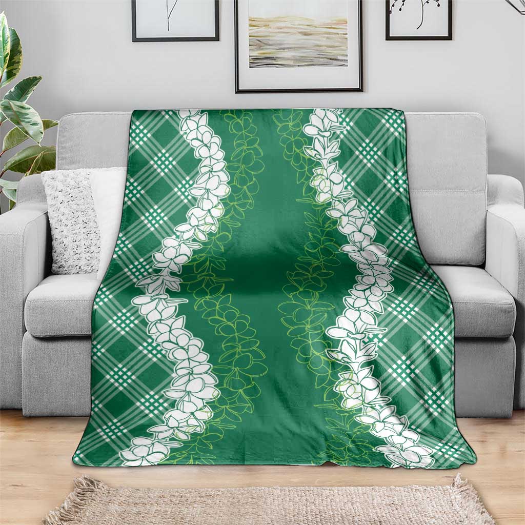 Hawaii Aloha Plumeria Lei Green Palaka Blanket - Polynesian Pride