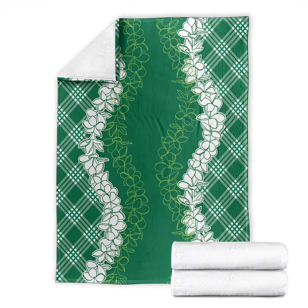Hawaii Aloha Plumeria Lei Green Palaka Blanket - Polynesian Pride
