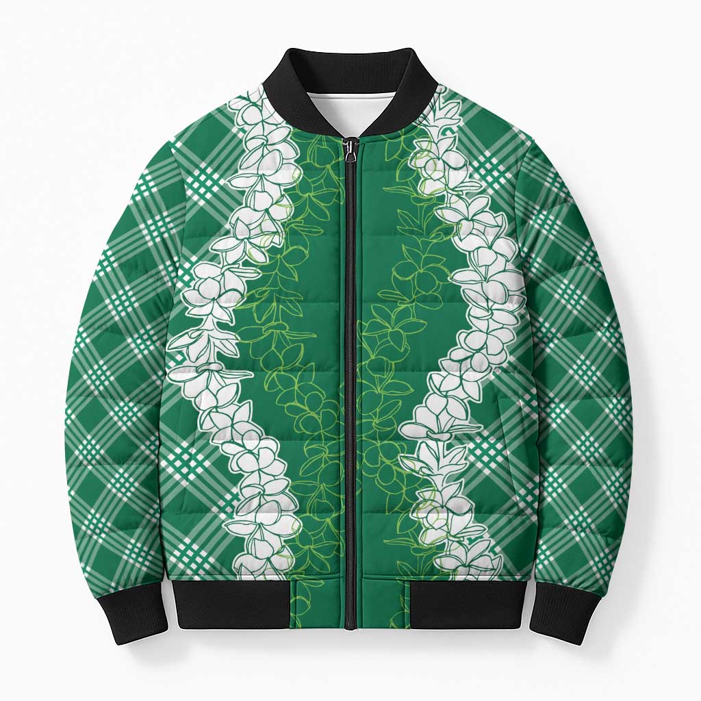 Hawaii Aloha Plumeria Lei Green Palaka Bomber Puffer Jacket LT7 Unisex Green - Polynesian Pride
