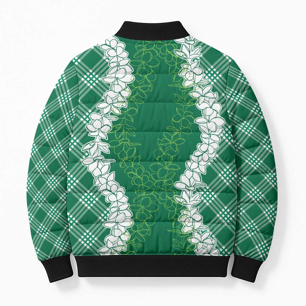 Hawaii Aloha Plumeria Lei Green Palaka Bomber Puffer Jacket LT7 - Polynesian Pride