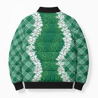 Hawaii Aloha Plumeria Lei Green Palaka Bomber Puffer Jacket LT7 - Polynesian Pride