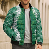Hawaii Aloha Plumeria Lei Green Palaka Bomber Puffer Jacket LT7 - Polynesian Pride