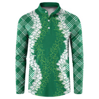 Hawaii Aloha Plumeria Lei Green Palaka Button Sweatshirt LT7 Green - Polynesian Pride