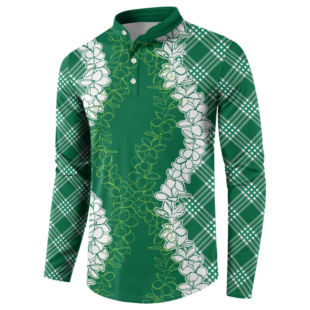 Hawaii Aloha Plumeria Lei Green Palaka Button Sweatshirt LT7 - Polynesian Pride