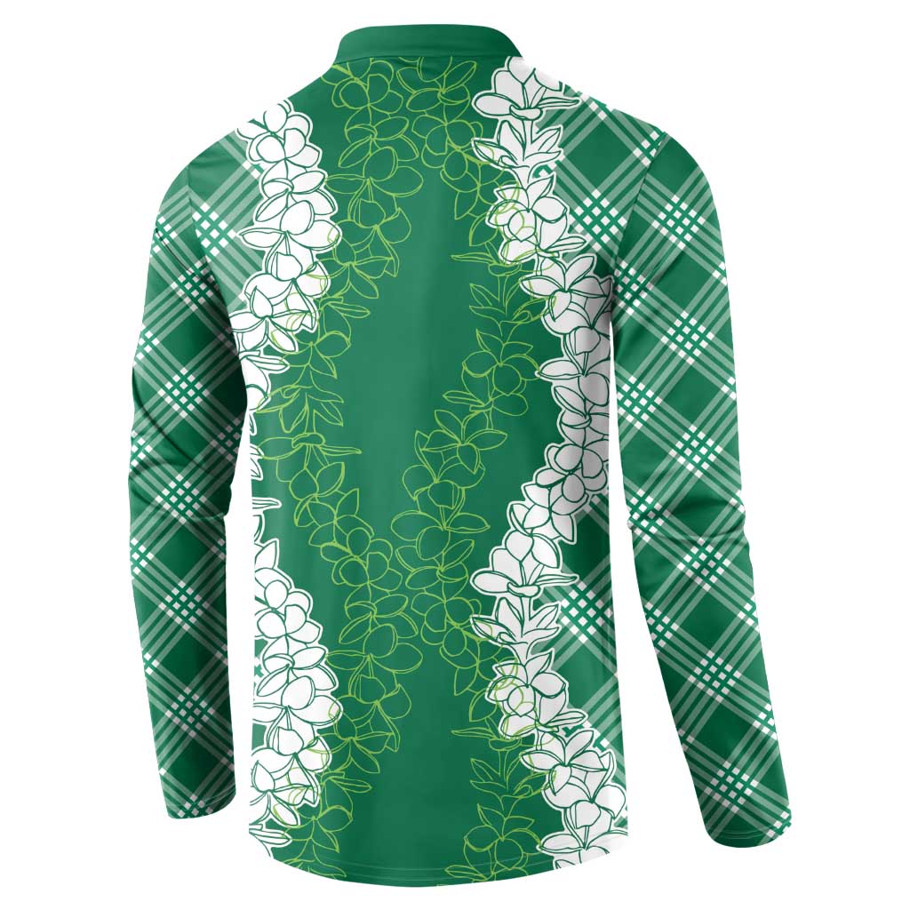 Hawaii Aloha Plumeria Lei Green Palaka Button Sweatshirt LT7 - Polynesian Pride
