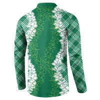 Hawaii Aloha Plumeria Lei Green Palaka Button Sweatshirt LT7 - Polynesian Pride