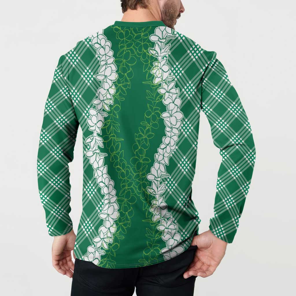Hawaii Aloha Plumeria Lei Green Palaka Button Sweatshirt LT7 - Polynesian Pride