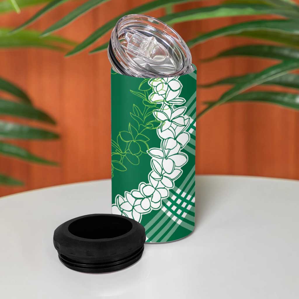 Hawaii Aloha Plumeria Lei Green Palaka 4 in 1 Can Cooler Tumbler - Polynesian Pride
