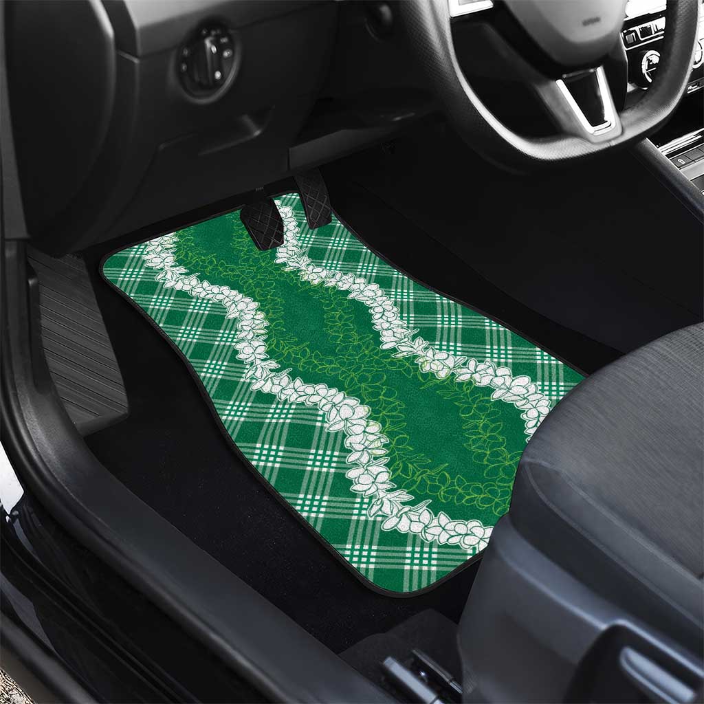 Hawaii Aloha Plumeria Lei Green Palaka Car Mats - Polynesian Pride