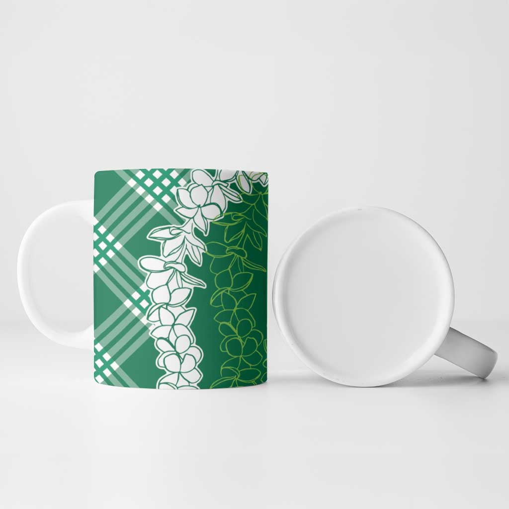 Hawaii Aloha Plumeria Lei Green Palaka Ceramic Mug - Polynesian Pride
