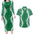 Hawaii Aloha Plumeria Lei Green Palaka Couples Matching Long Sleeve Bodycon Dress and Hawaiian Shirt - Polynesian Pride