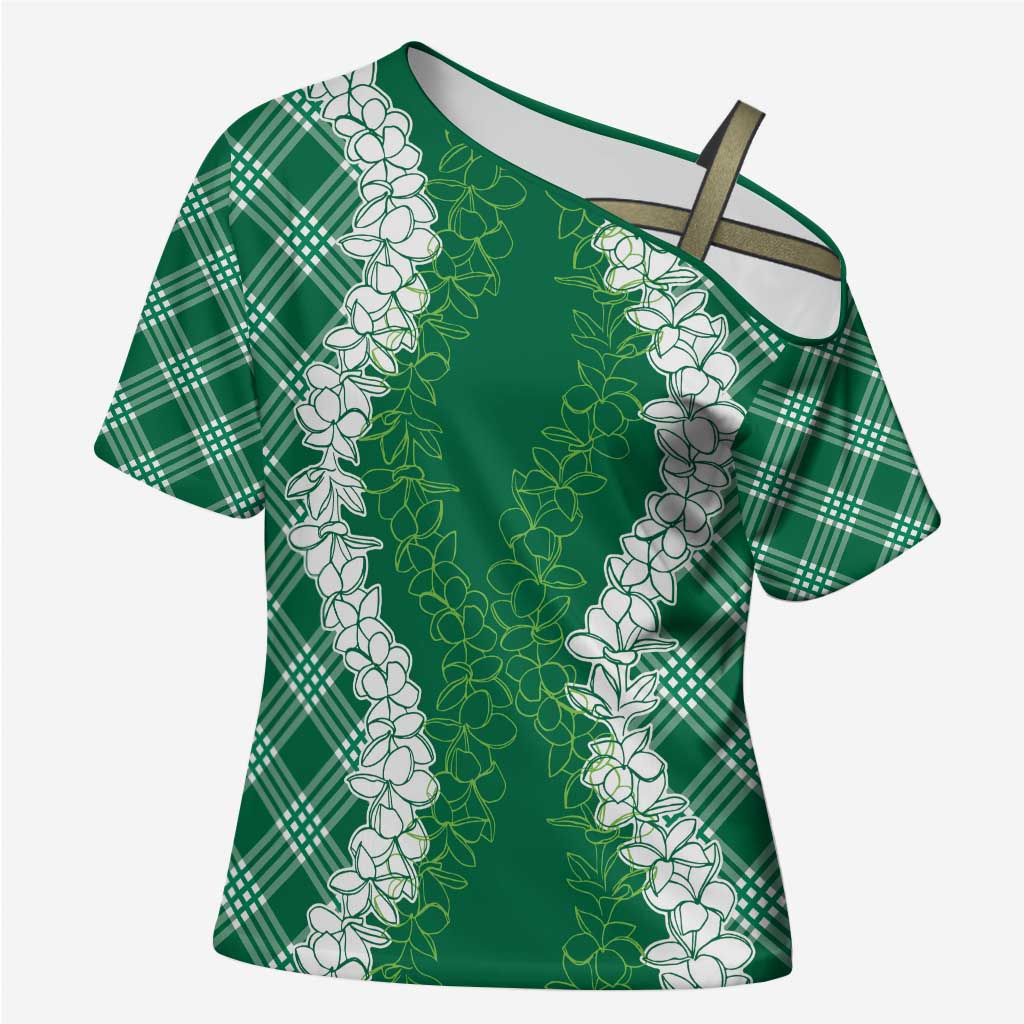 Hawaii Aloha Plumeria Lei Green Palaka Cross Shoulder Shirt LT7 Female Green - Polynesian Pride