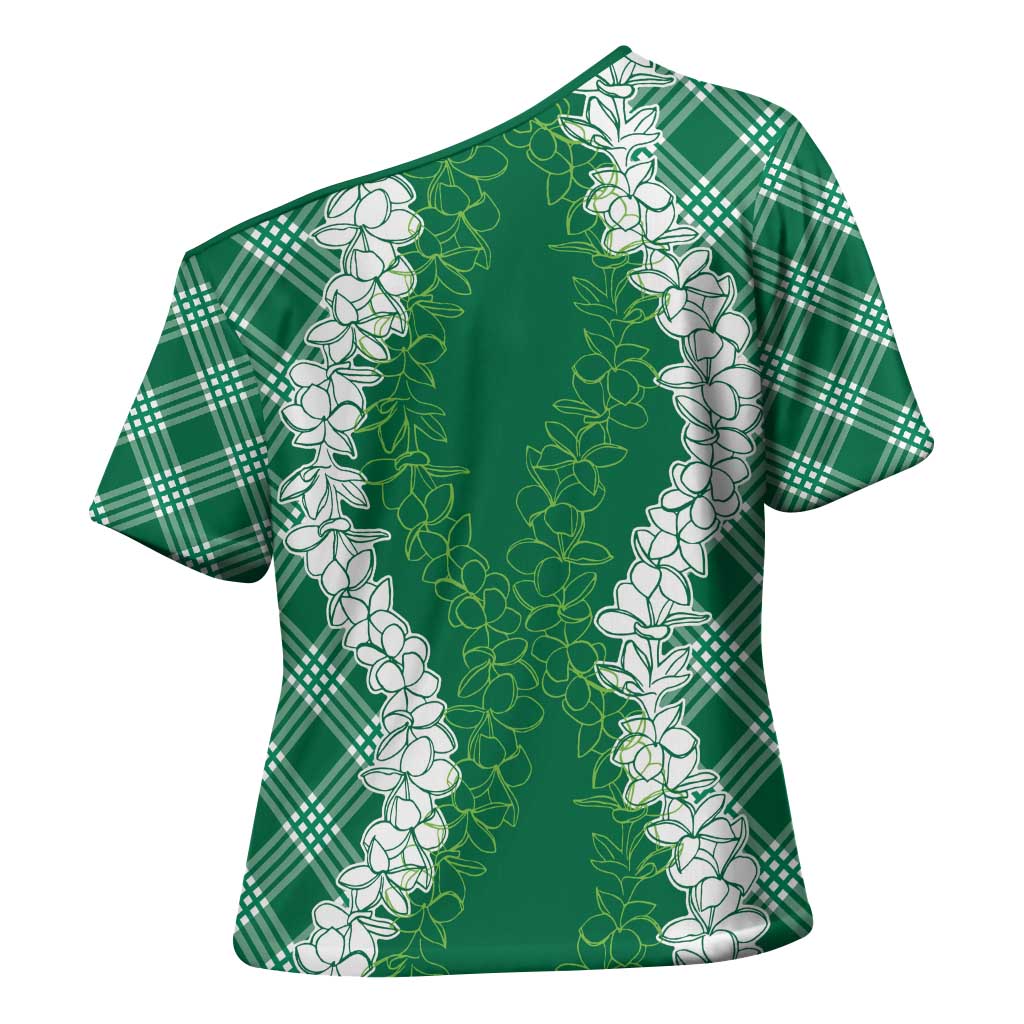 Hawaii Aloha Plumeria Lei Green Palaka Cross Shoulder Shirt LT7 - Polynesian Pride