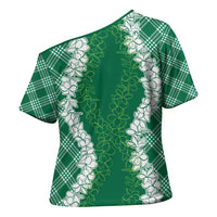 Hawaii Aloha Plumeria Lei Green Palaka Cross Shoulder Shirt LT7 - Polynesian Pride