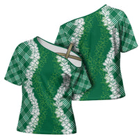 Hawaii Aloha Plumeria Lei Green Palaka Cross Shoulder Shirt LT7 - Polynesian Pride
