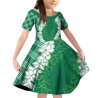 Hawaii Aloha Plumeria Lei Green Palaka Family Matching Off Shoulder Short Dress and Hawaiian Shirt - Polynesian Pride