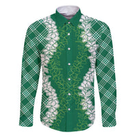 Hawaii Aloha Plumeria Lei Green Palaka Family Matching Off Shoulder Short Dress and Hawaiian Shirt - Polynesian Pride