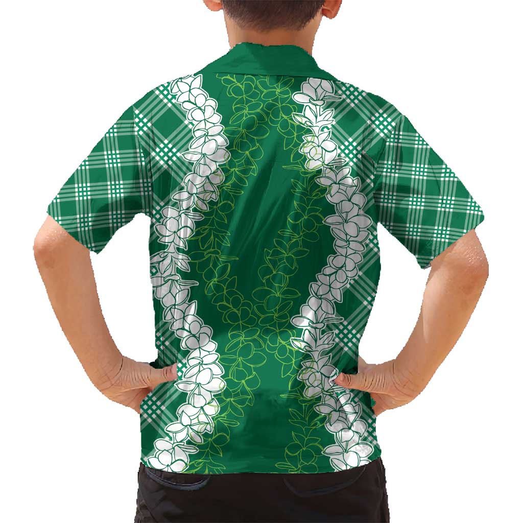 Hawaii Aloha Plumeria Lei Green Palaka Family Matching Puletasi and Hawaiian Shirt - Polynesian Pride