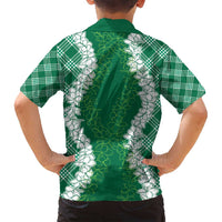 Hawaii Aloha Plumeria Lei Green Palaka Family Matching Puletasi and Hawaiian Shirt - Polynesian Pride
