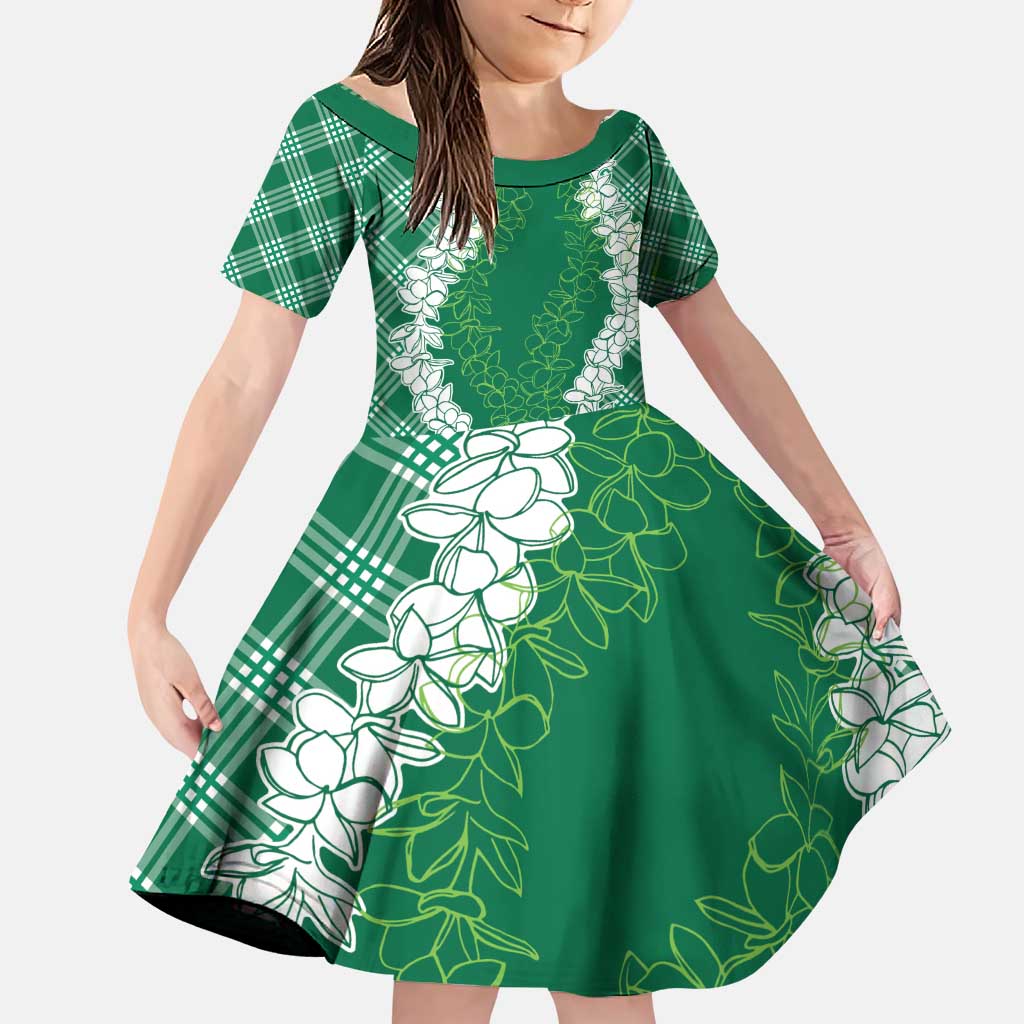 Hawaii Aloha Plumeria Lei Green Palaka Family Matching Puletasi and Hawaiian Shirt - Polynesian Pride