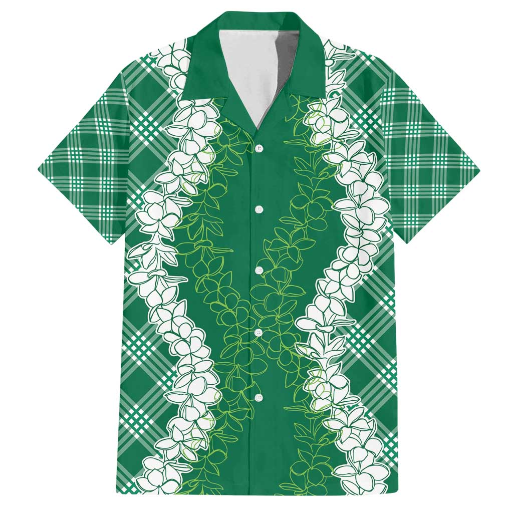 Hawaii Aloha Plumeria Lei Green Palaka Family Matching Puletasi and Hawaiian Shirt - Polynesian Pride