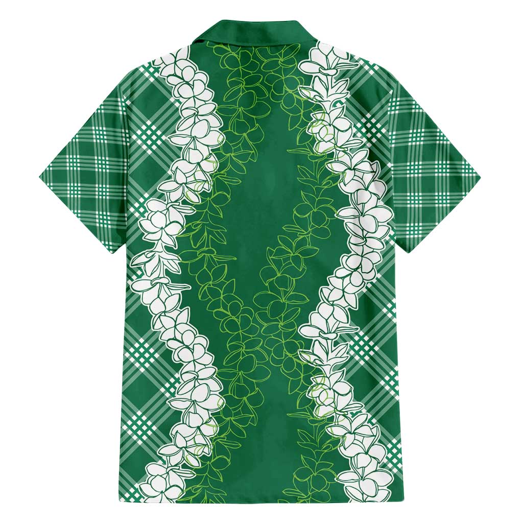 Hawaii Aloha Plumeria Lei Green Palaka Family Matching Puletasi and Hawaiian Shirt - Polynesian Pride