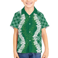 Hawaii Aloha Plumeria Lei Green Palaka Family Matching Puletasi and Hawaiian Shirt - Polynesian Pride