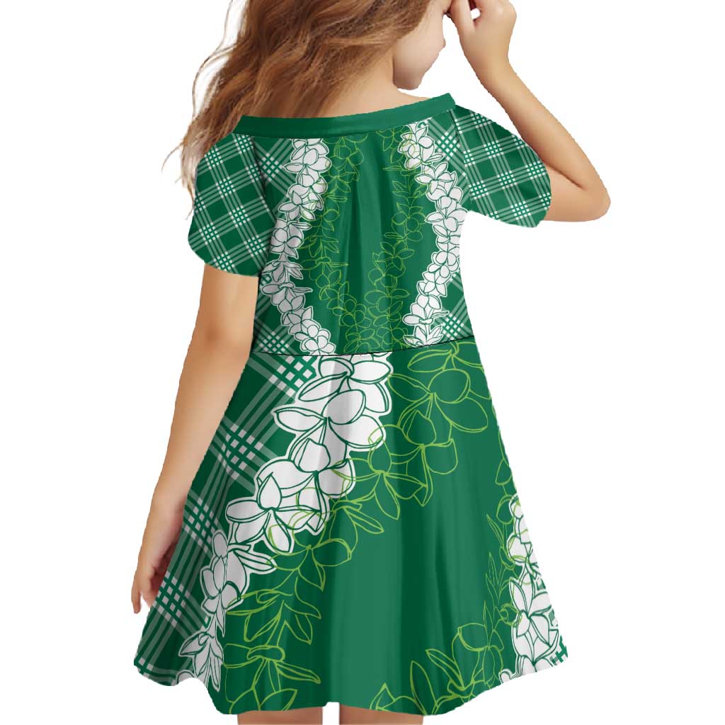 Hawaii Aloha Plumeria Lei Green Palaka Family Matching Short Sleeve Bodycon Dress and Hawaiian Shirt - Polynesian Pride